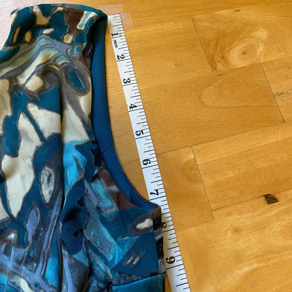 Connected Apparel Cap Sleeve Mock Wrap Dress Teal - Picture 9 of 15